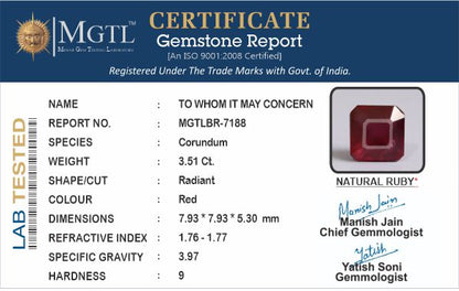 Ruby - 3.51 Carats (Manik - 3.83 Ratti)