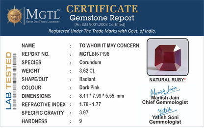 Ruby - 3.62 Carats (Manik - 3.95 Ratti)
