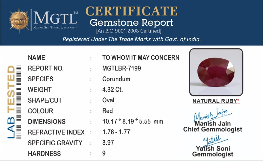 Ruby (Manik) - 4.32 Carats