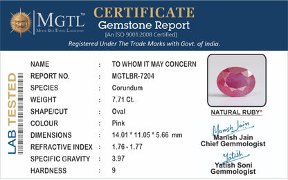 Ruby - 7.71 Carats (Manik - 8.40 Ratti)