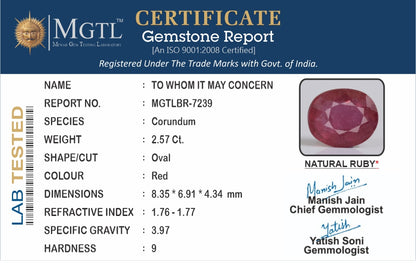 Ruby (Manik) - 2.57 Carats