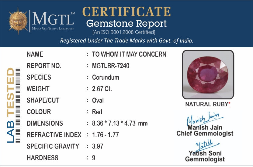 Ruby (Manik) - 2.67 Carats