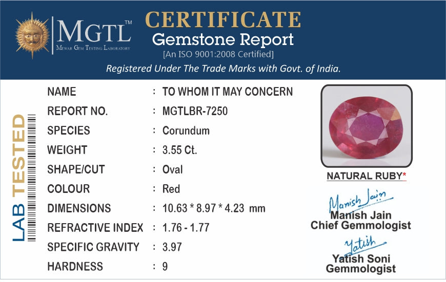 Ruby (Manik) - 3.55 Carats