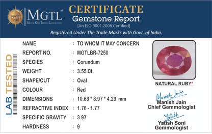 Ruby (Manik) - 3.55 Carats