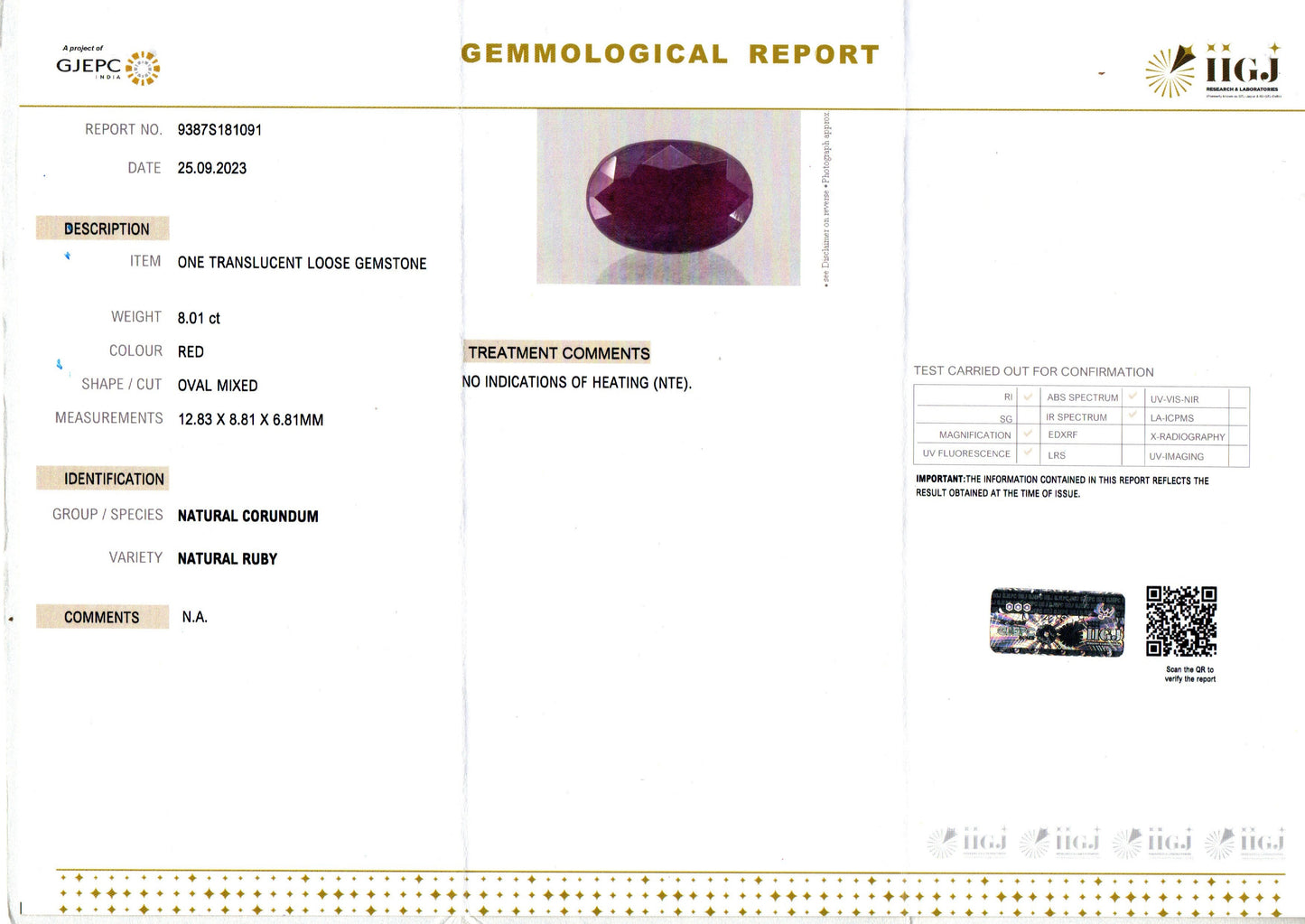 Ruby - 8.01 Carats (Manik - 8.73 Ratti)