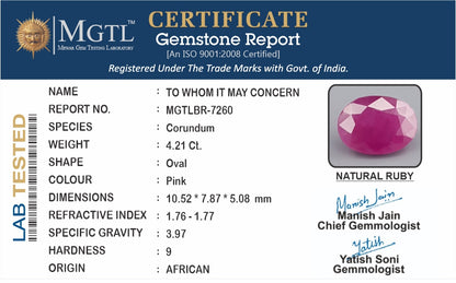 Ruby (Manik) - 4.21 Carats