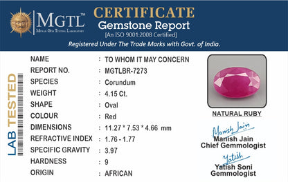 Ruby (Manik) - 4.15 Carats