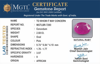 Ruby (Manik) - 2.68 Carats
