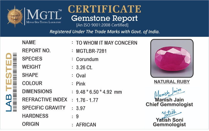 Ruby (Manik) - 3.26 Carats