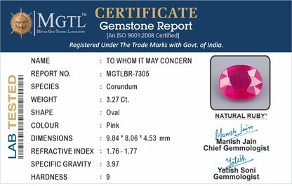 Ruby - 3.27 Carats (Manik - 3.56 Ratti)