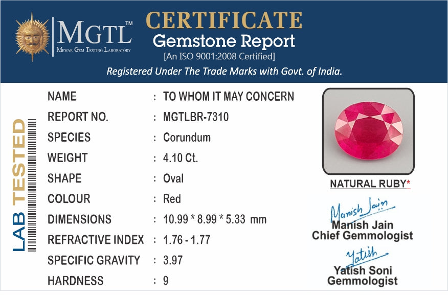 Ruby (Manik) - 4.10 Carats