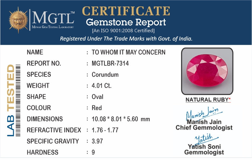 Ruby (Manik) - 4.01 Carats