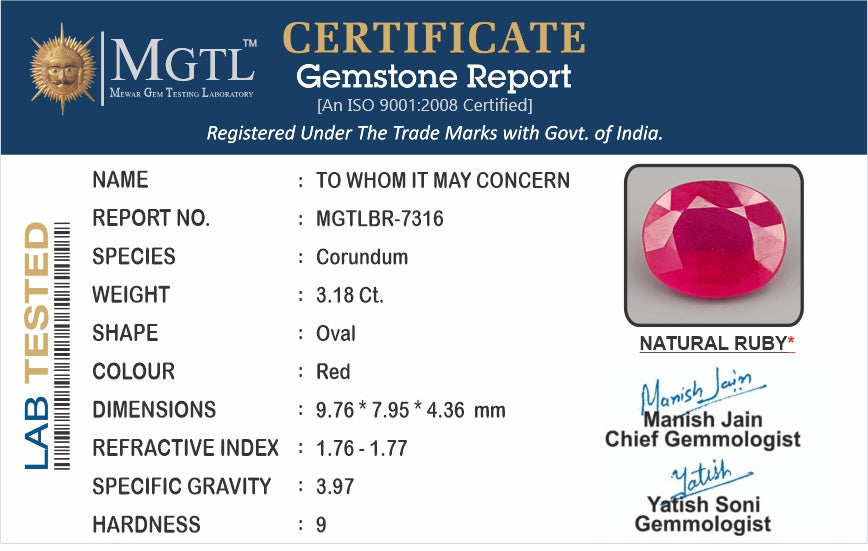 Ruby (Manik) - 3.18 Carats