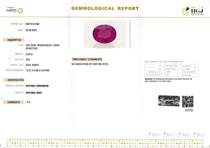 Ruby - 5.29 Carats (Manik - 5.77 Ratti)