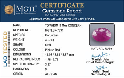 Ruby - 4.57 Carats (Manik - 4.98 Ratti)
