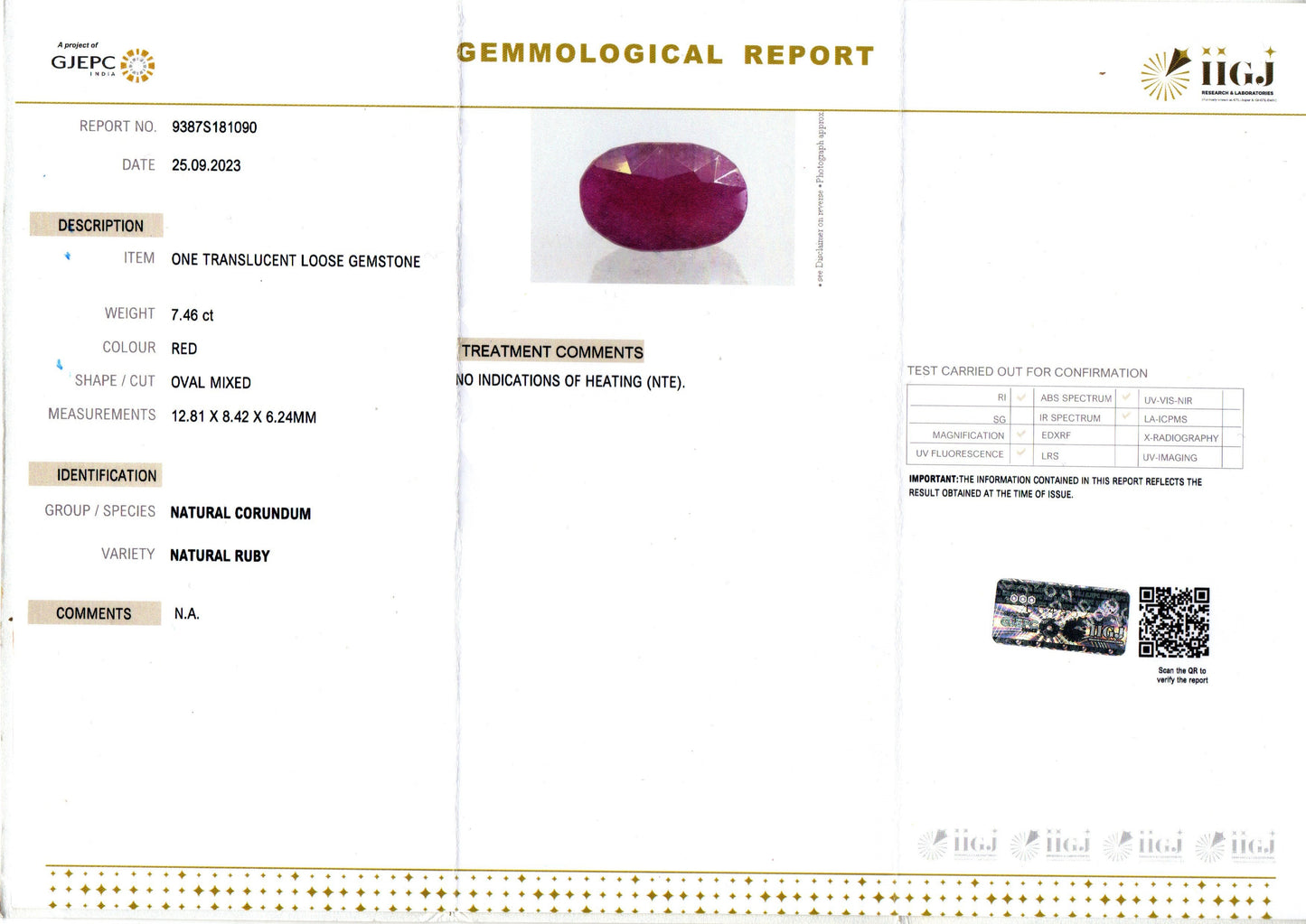 Ruby - 7.46 Carats (Manik - 8.13 Ratti)
