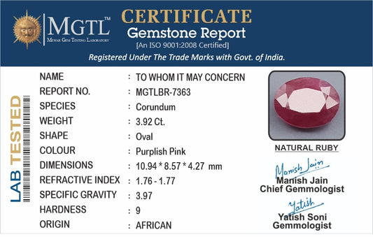 Ruby (Manik) - 3.92 Carats