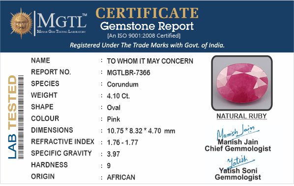 Ruby (Manik) - 4.10 Carats