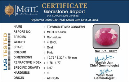 Ruby (Manik) - 4.10 Carats