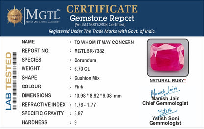 Ruby (Manik) - 6.70 Carats