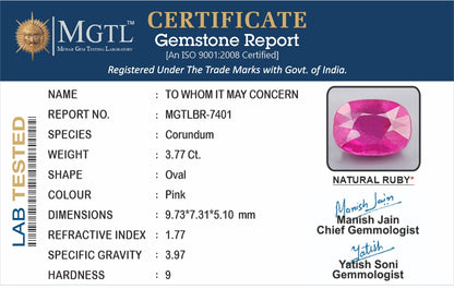 Ruby (Manik) - 3.77 Carats