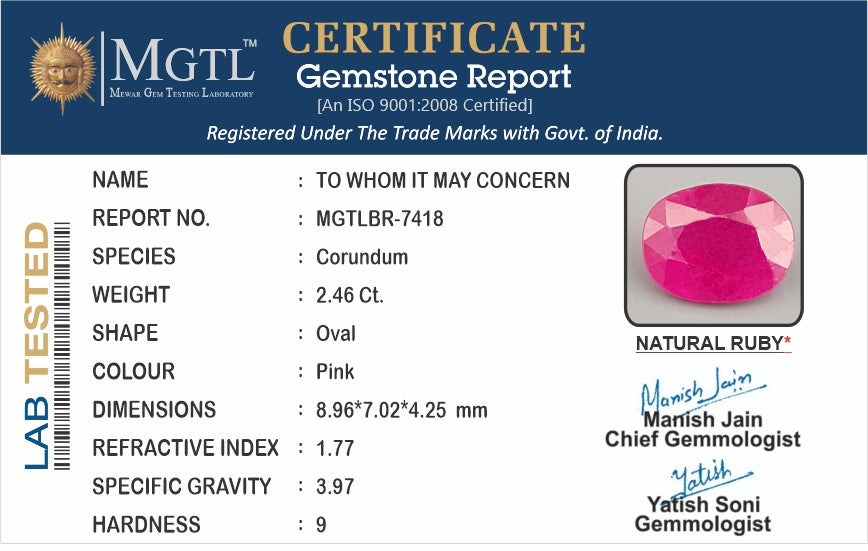 Ruby (Manik) - 2.46 Carats
