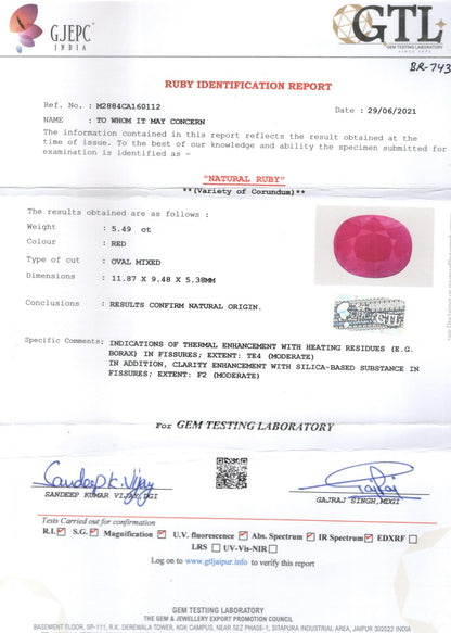 Ruby (Manik) - 5.49 Carats