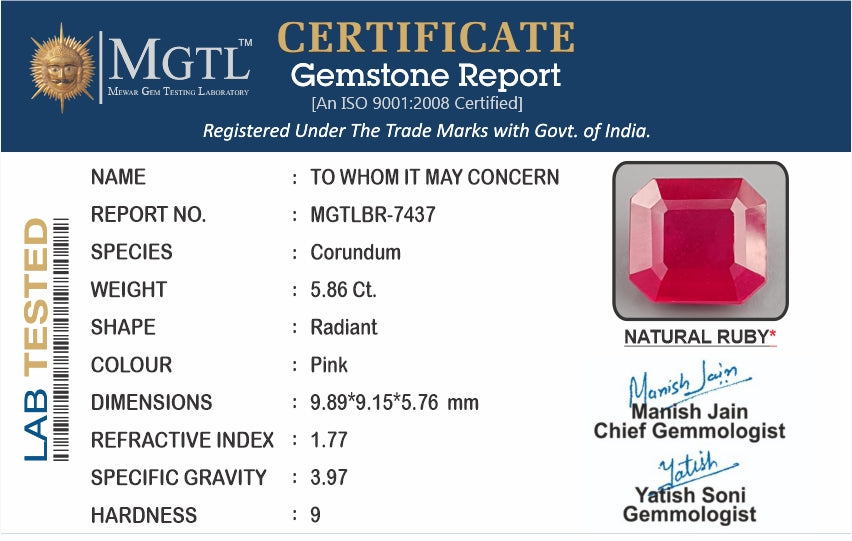 Ruby (Manik) - 5.86 Carats