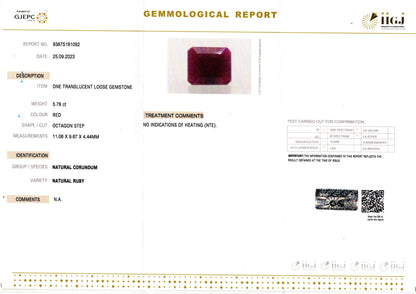 Ruby - 5.78 Carats (Manik - 6.30 Ratti)