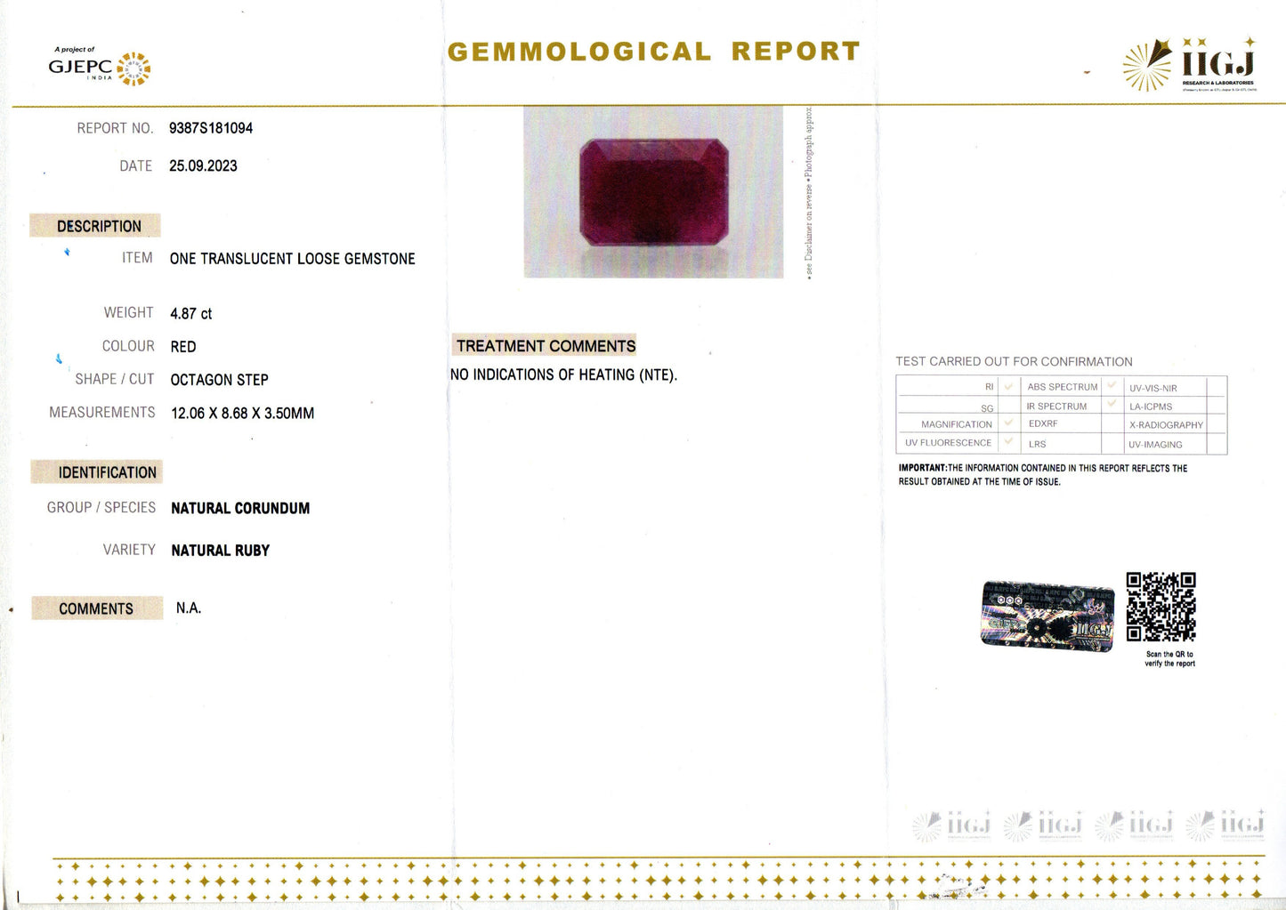Ruby - 4.87 Carats (Manik - 5.31 Ratti)