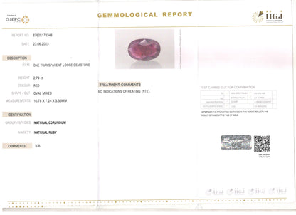 Ruby - 2.79 Carats (Manik - 3.04 Ratti)