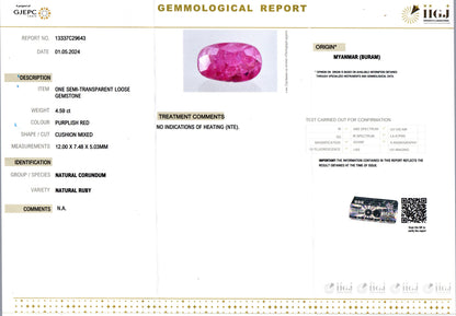 Ruby - 4.59 Carats (Manik - 5.00 Ratti)