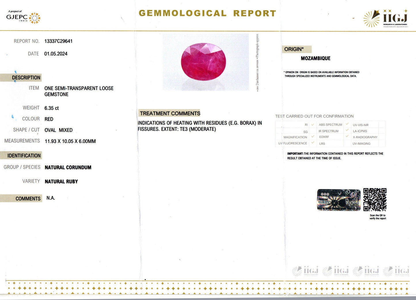 Ruby - 6.35 Carats (Manik - 6.92 Ratti)