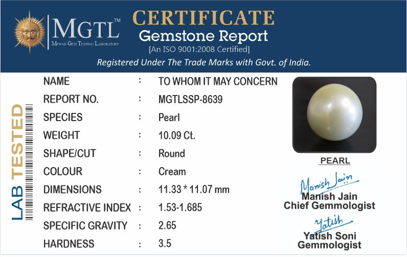 South Sea Pearl - 10.09 Carats (Moti - 11.00 Ratti)