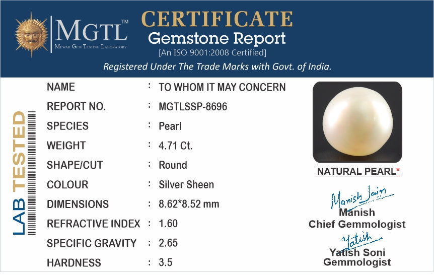 South Sea Pearl - 4.71 Carats (Moti - 5.13 Ratti)