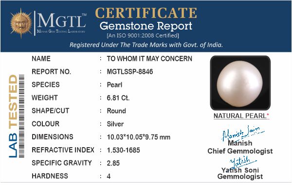 South Sea Pearl - 6.81 Carats (Moti - 7.42 Ratti)