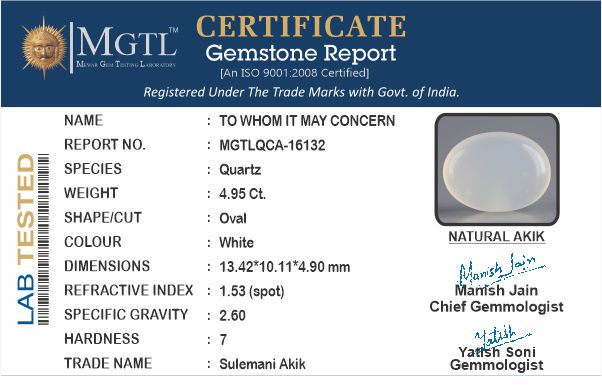 Sulemani Hakik - 4.95 Carats