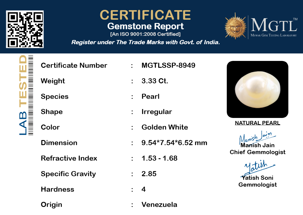Venezuela Pearl - 3.33 Carats (Moti - 3.63 Ratti)