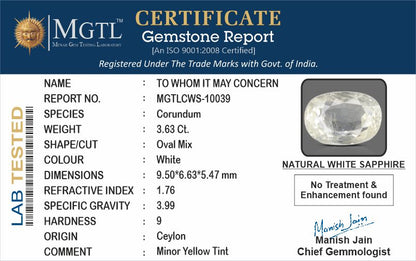 White Sapphire - 3.63 Carats