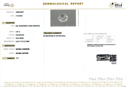 White Sapphire - 4.07 Carats (Safed Pukhraj - 4.44 Ratti)