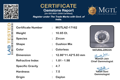 White Zircon - 10.65 Carats (Jarkan - 11.61 Ratti)