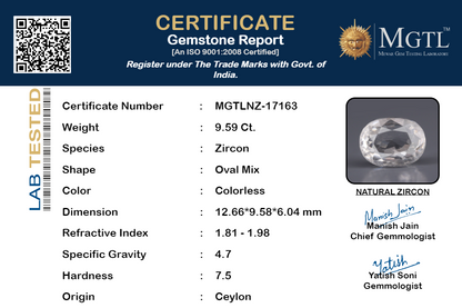 White Zircon - 9.59 Carats (Jarkan - 10.45 Ratti)