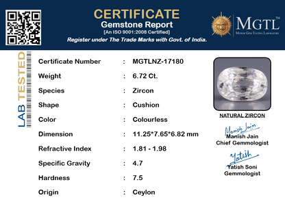 White Zircon - 6.72 Carats (Jarkan - 7.32 Ratti)