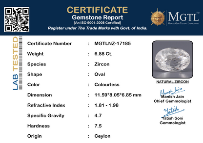 White Zircon - 6.88 Carats (Jarkan - 7.50 Ratti)