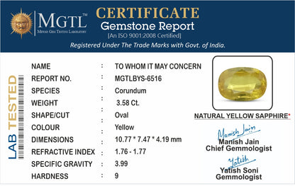 Yellow Sapphire (Pukhraj) - 3.58 Carats