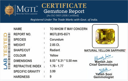 Yellow Sapphire - 2.85 Carats (Pukhraj - 3.11 Ratti)