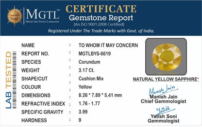 Yellow Sapphire (Pukhraj) - 3.19 Carats