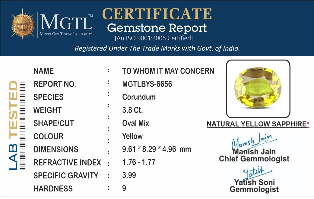 Yellow Sapphire - 3.80 Carats (Pukhraj - 4.14 Ratti)