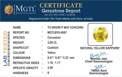 Yellow Sapphire (Pukhraj) - 3.80 Carats