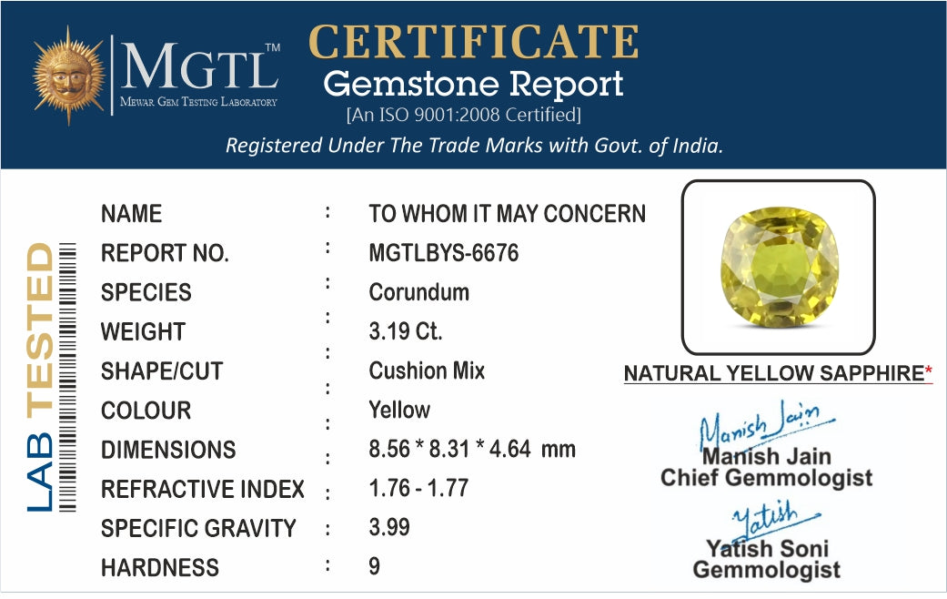 Yellow Sapphire (Pukhraj) - 3.21 Carats